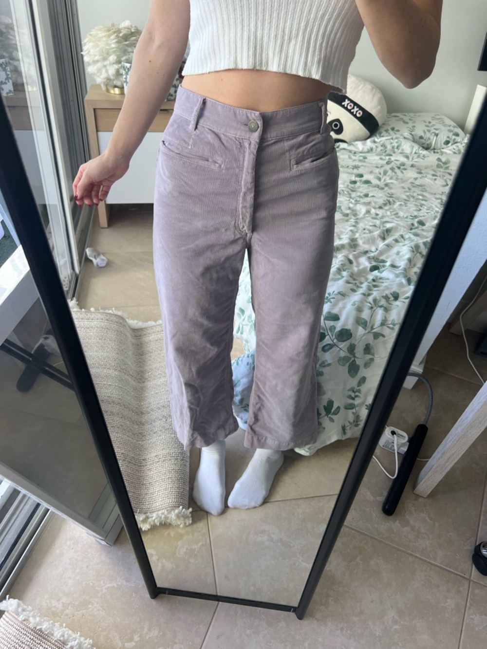 A.L.C. Lavender Corduroy Wide-Leg Cropped Pants